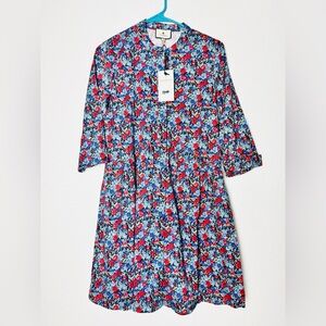 NWT TUCKERNUCK Queens Garden Blue Red Floral ROYAL SHIRT DRESS XS $178